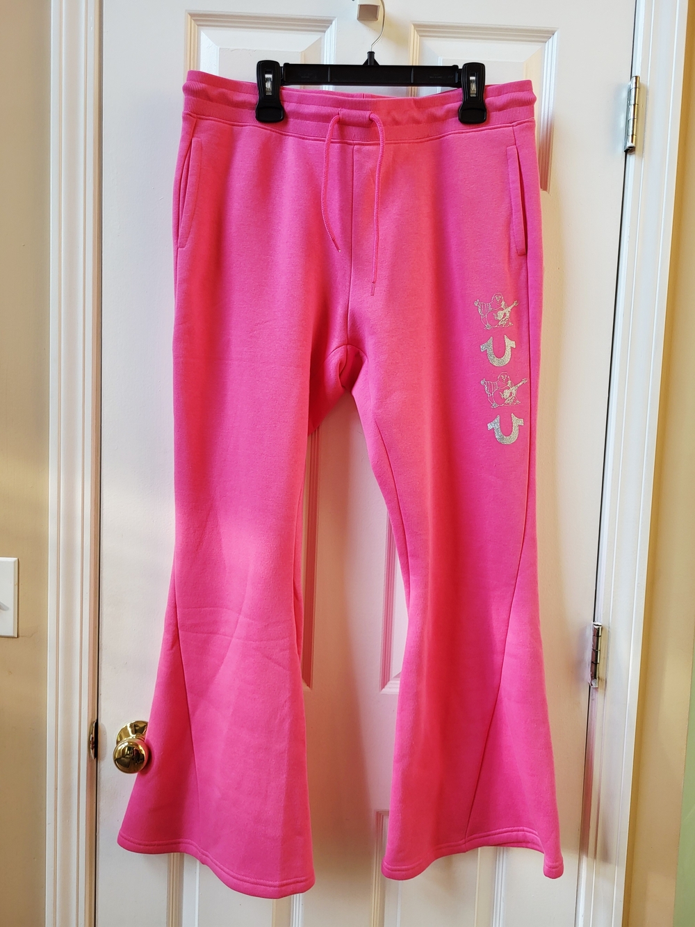 NWT True Religion Womens Alternating Twisted Flare Sweatpants Azalea Pink XL